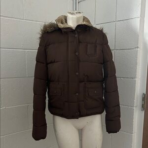 Aeropostale Chocolate Brown Puffer Jacket with Fur Hood